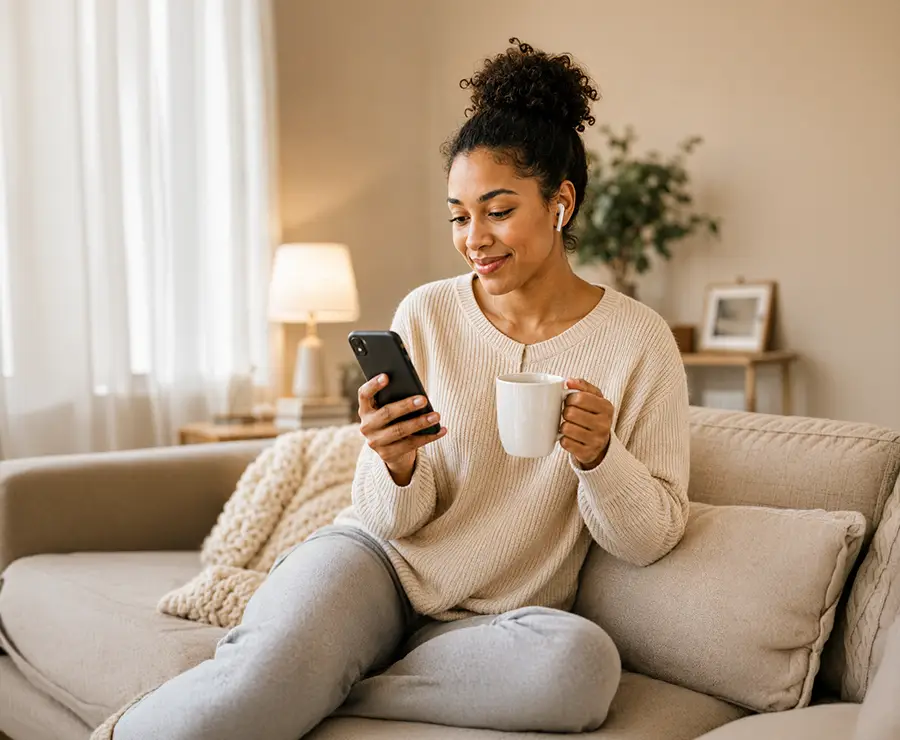 Woman responding to a ministry message on her phone
