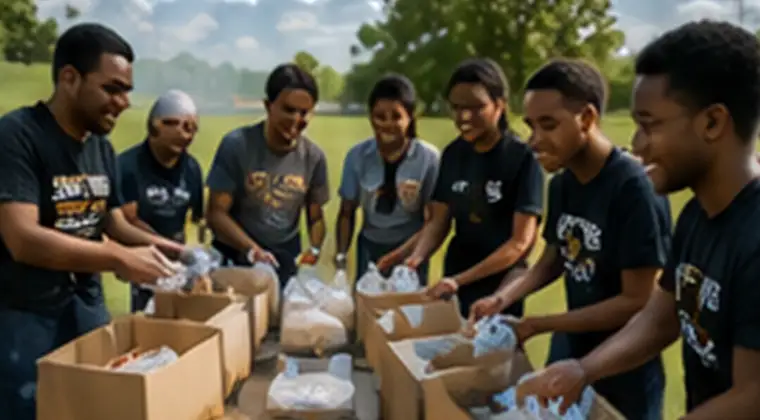 Students participating in a community service project