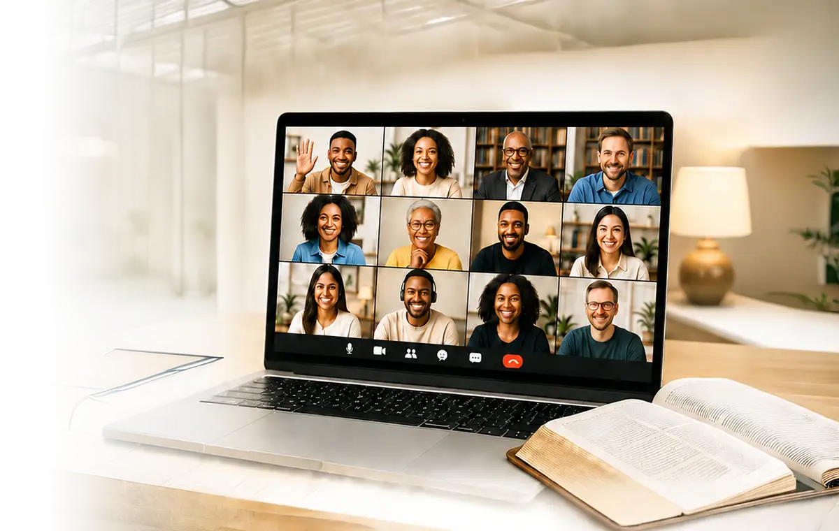 Bible College students participating in an online video class